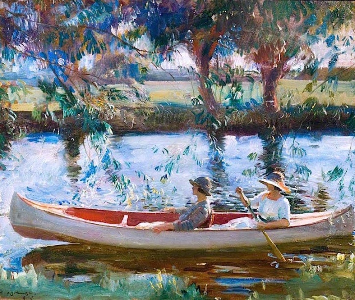 The White Canoe, on the Stour at Flatford (c.1923) by Alfred Munnings